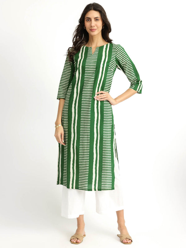 Cotton Geometric Print Kurta - Green