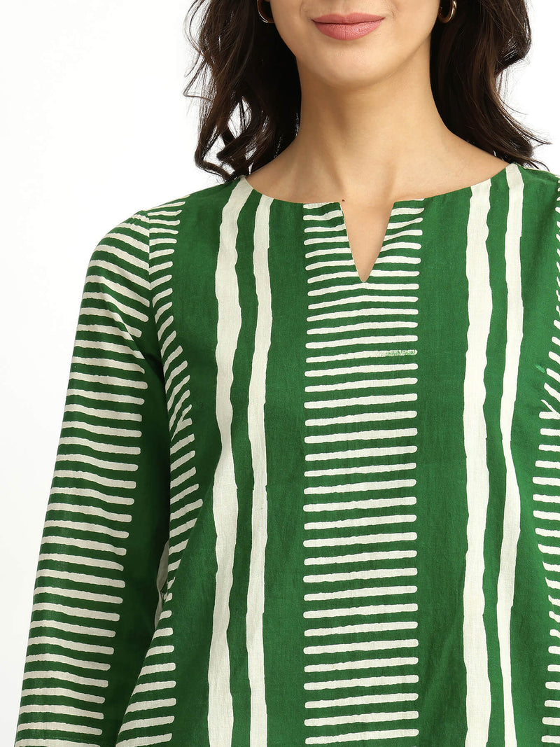 Cotton Geometric Print Kurta - Green