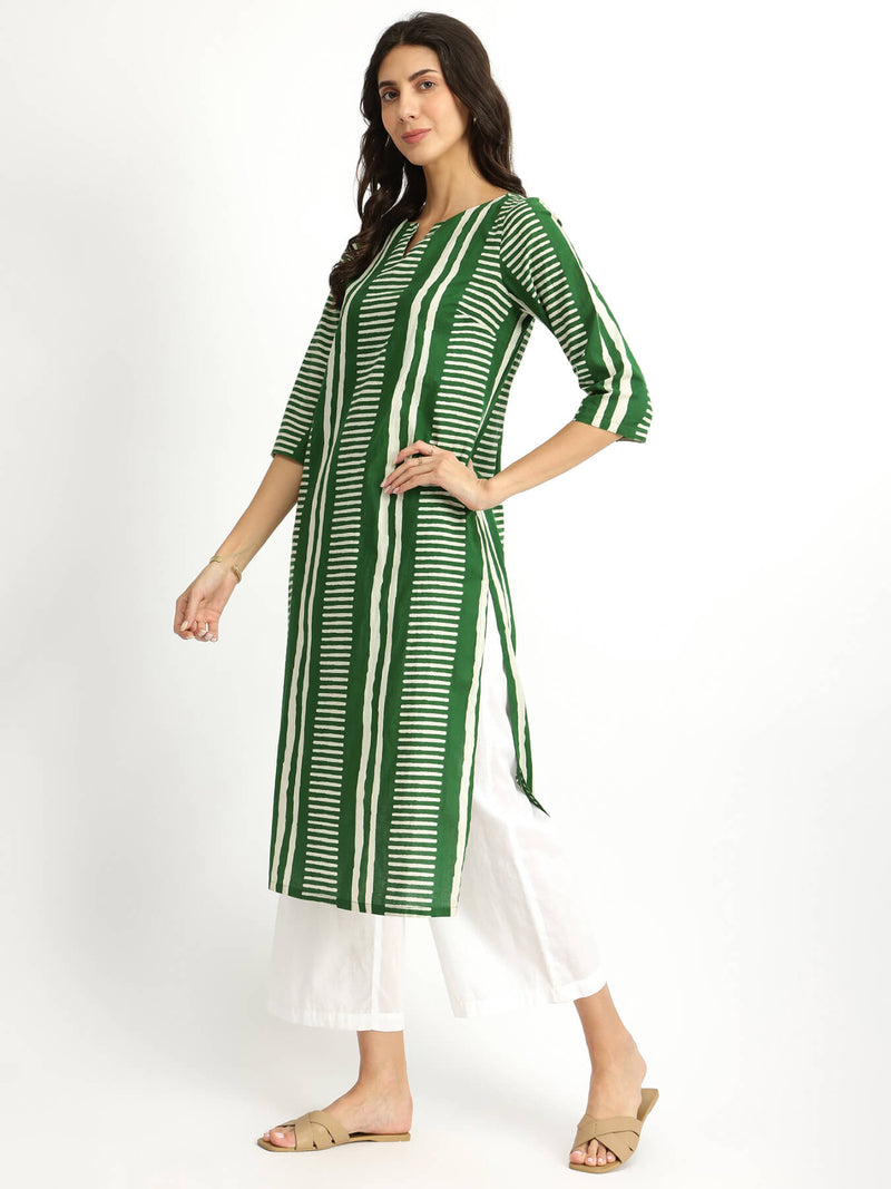 Cotton Geometric Print Kurta - Green