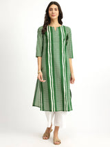 Cotton Geometric Print Kurta - Green