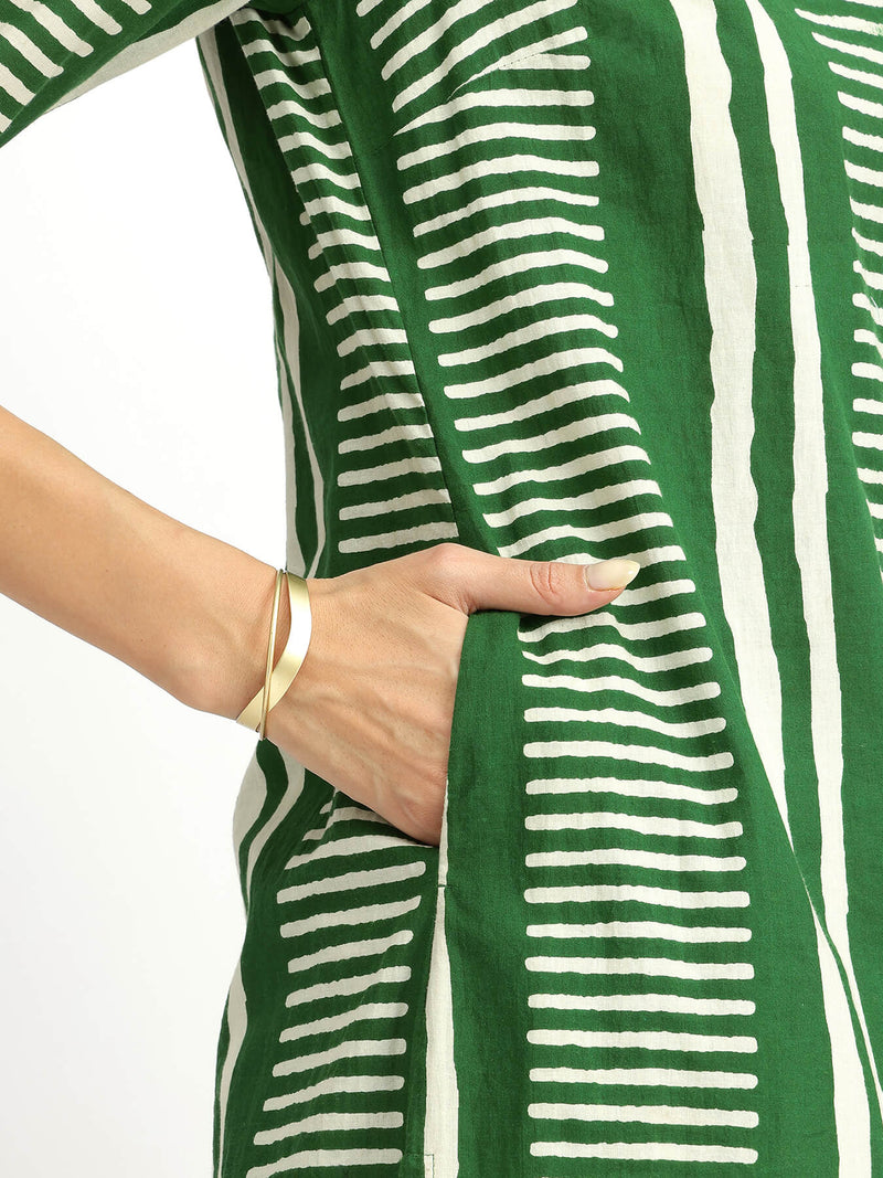 Cotton Geometric Print Kurta - Green