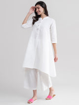 Flared Linen Kurta Set - White