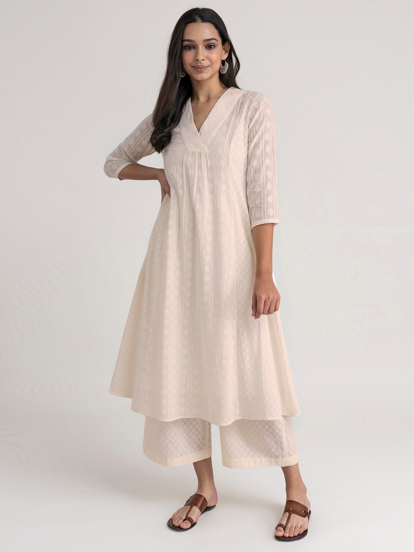 Cotton Jacquard Kurta Set - Off White