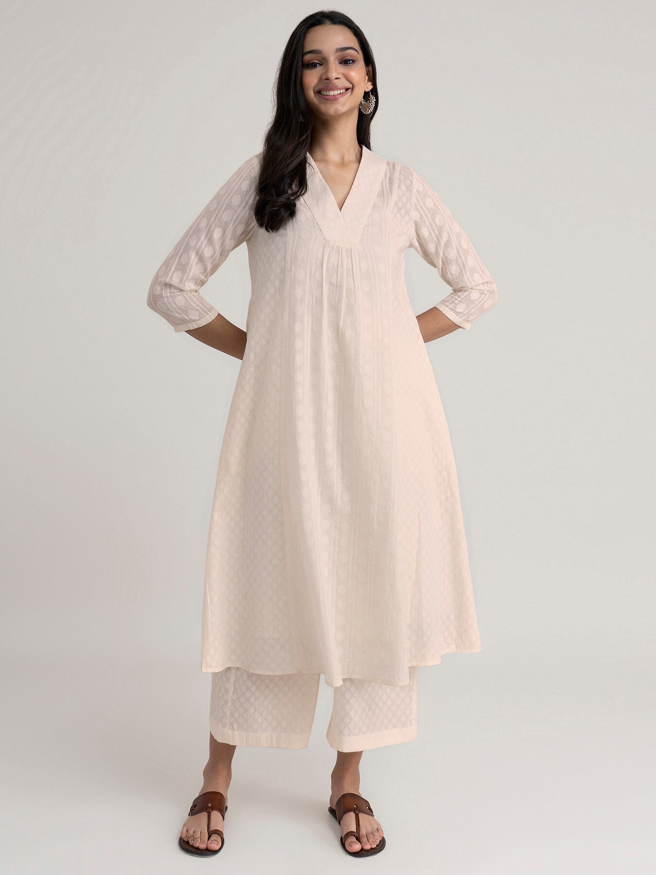 Cotton Jacquard Kurta Set - Off White