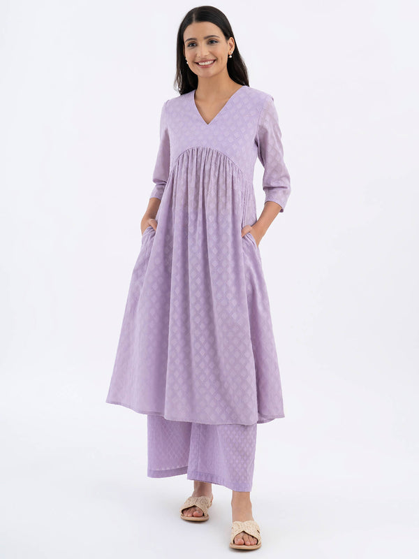 Cotton Jacquard Kurta Set - Lilac