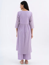 Cotton Jacquard Kurta Set - Lilac