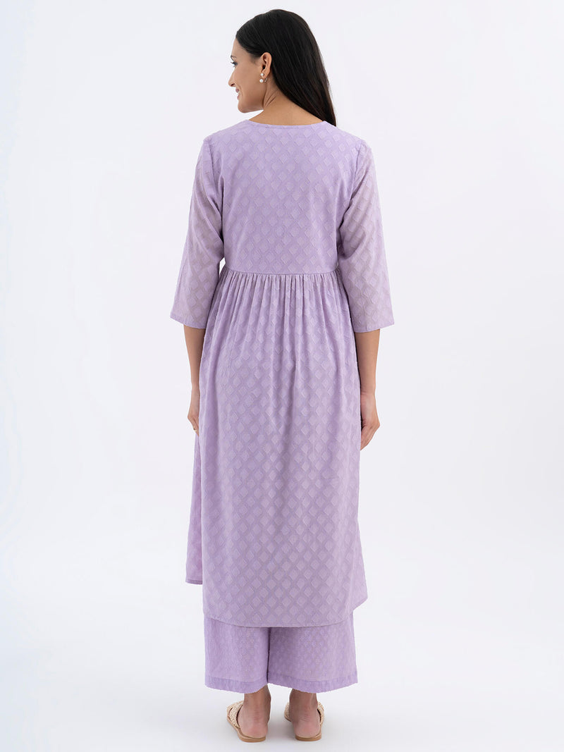 Cotton Jacquard Kurta Set - Lilac