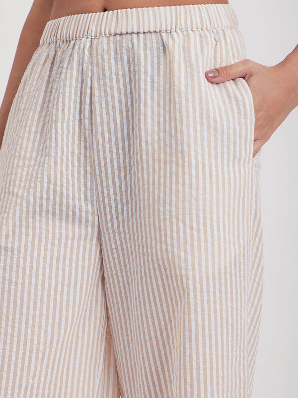 Solid Cotton Pants - Beige