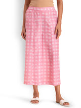 Floral and Check Muslin Kurta Set - Pink