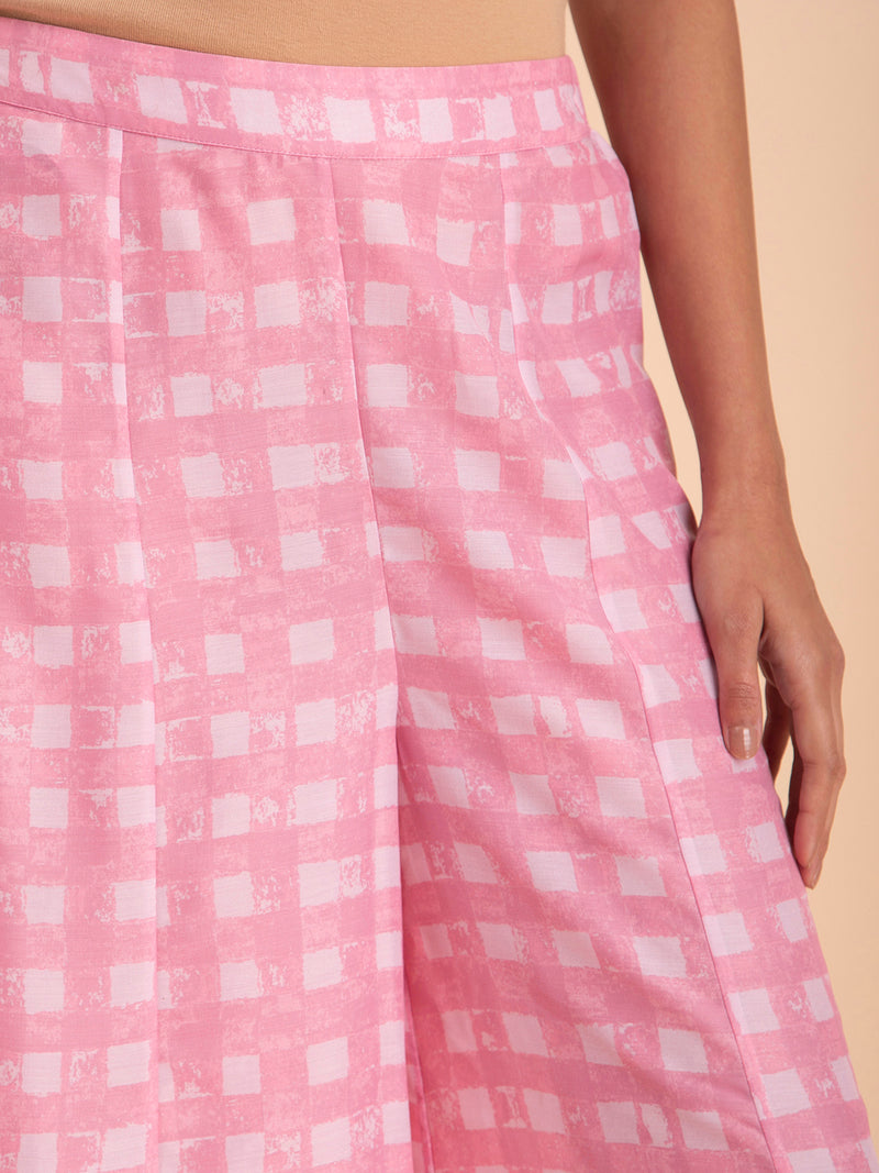 Check Muslin Ankle length pants - Pink