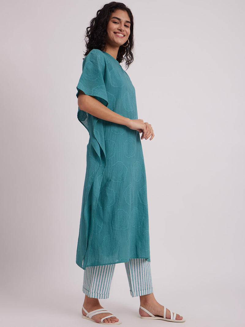 Cotton Kaftan Kurta Set - Teal