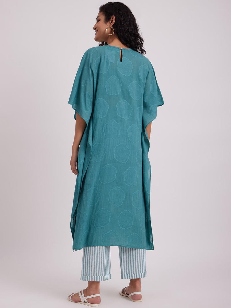 Cotton Kaftan Kurta Set - Teal