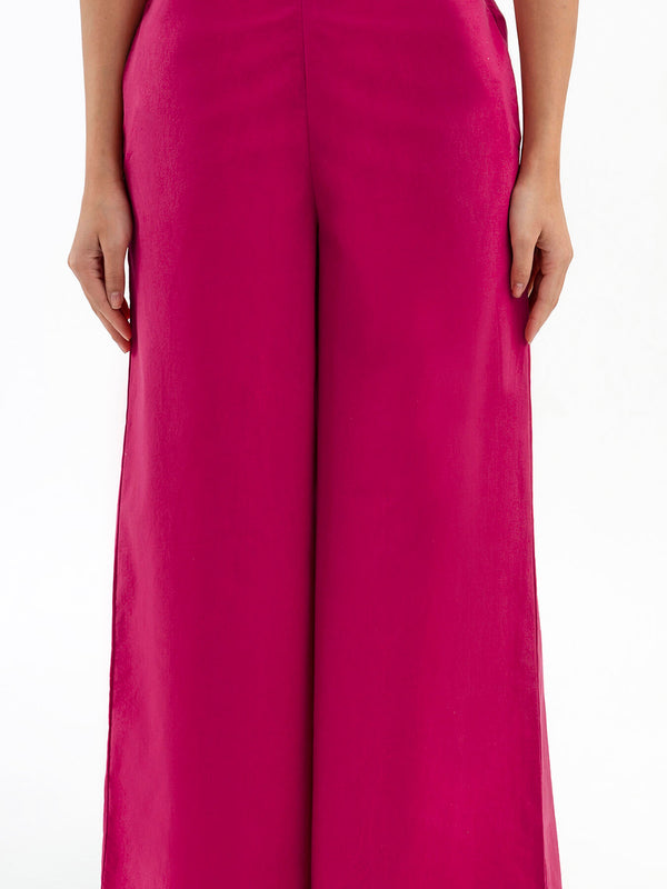 Solid Cotton Poplin Relaxed fit Trousers - Pink