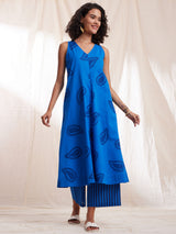 Cotton Paisley Sleeveless Kurta Set - Blue