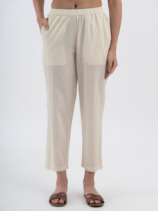 Cotton relaxed fit self design pants - White