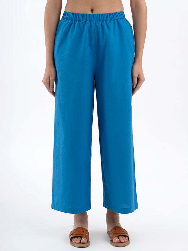 Cotton Poplin Relaxed fit Trousers - Blue