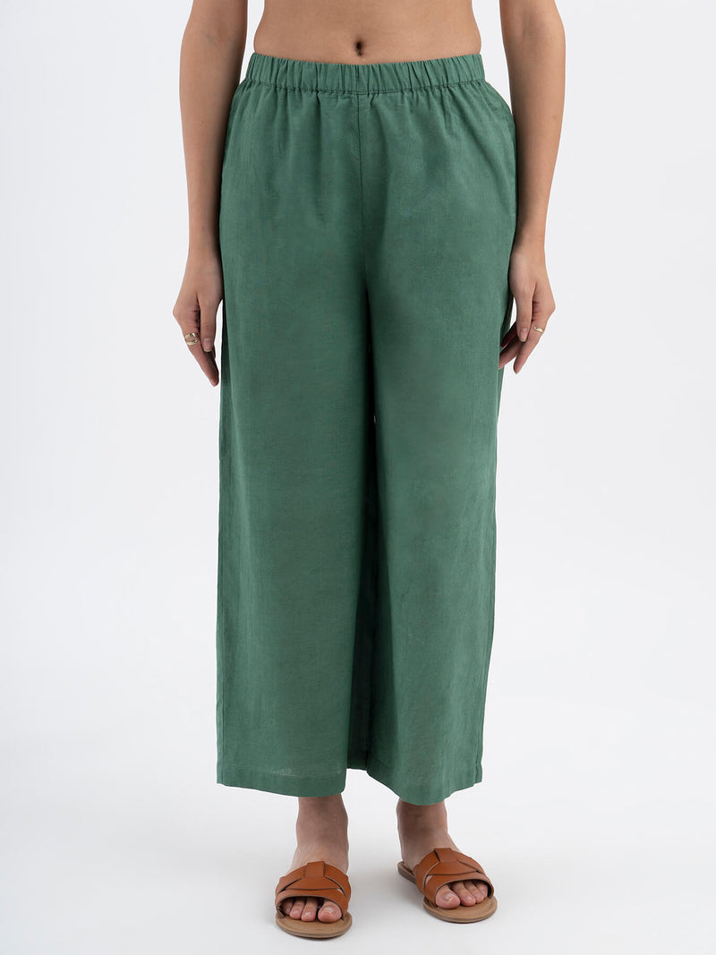 Cotton Ankle Length Trousers - Green