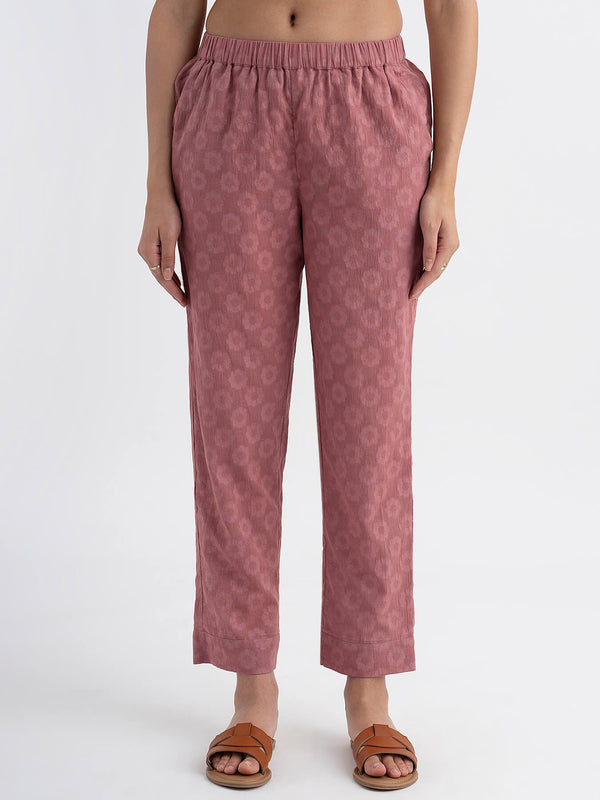 Cotton Jacquard relaxed fit self design pants - Pink