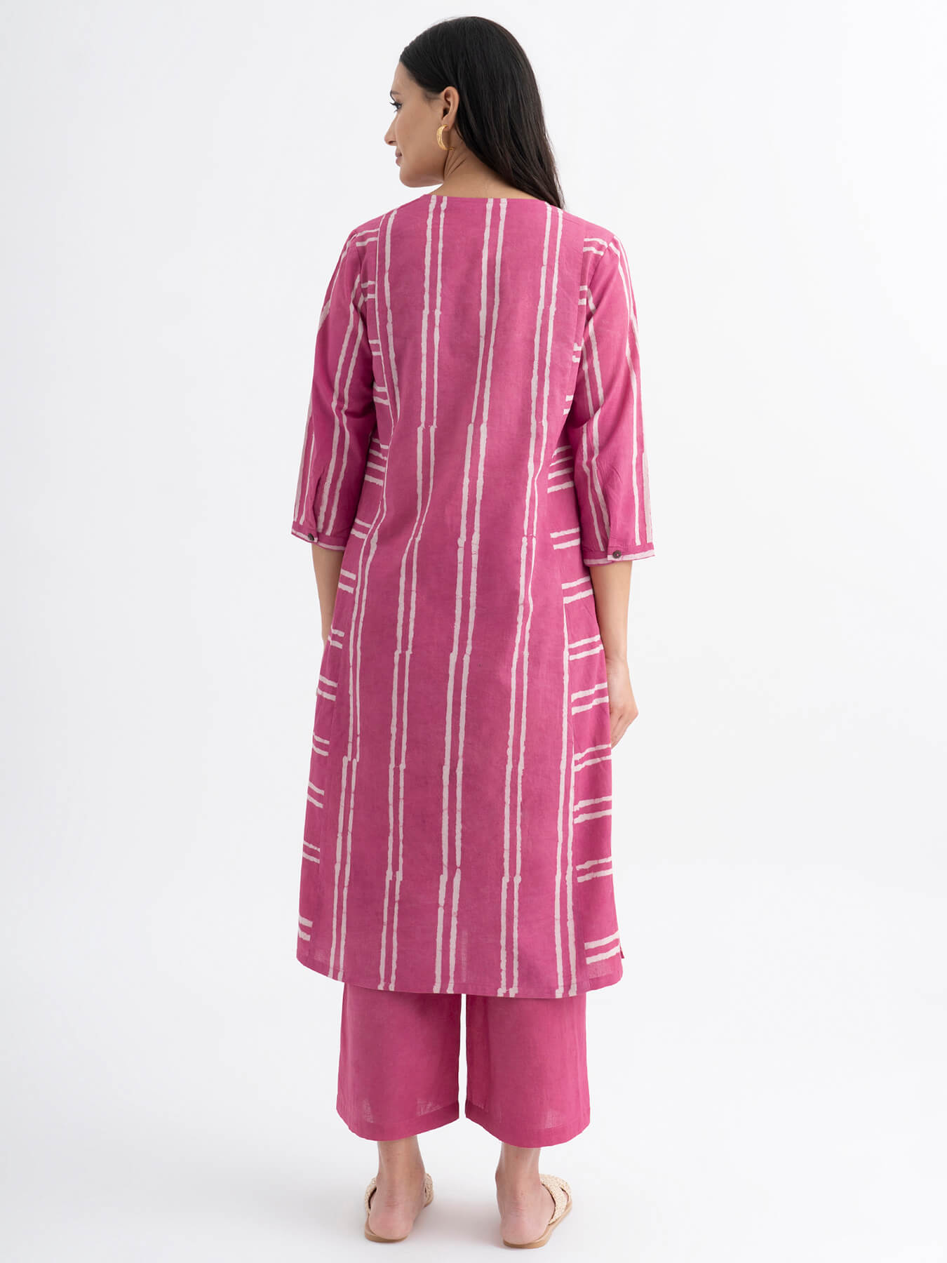 Cotton Dabu Handblock Striped Printed Kurta Set - Pink