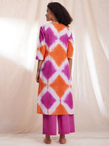 Tie & Dye Straight Kurta Set - Purple & Orange