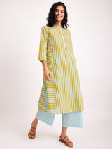 Cotton Stripe Play Kurta Set - Blue & Yellow