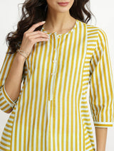Cotton Stripe Play Kurta Set - Blue & Yellow