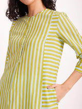 Cotton Stripe Play Kurta Set - Blue & Yellow