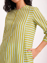 Cotton Stripe Play Kurta Set - Blue & Yellow