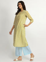 Cotton Stripe Play Kurta Set - Blue & Yellow