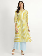 Cotton Stripe Play Kurta Set - Blue & Yellow