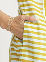 Cotton Stripe Play Kurta Set - Blue & Yellow