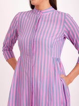 Cotton Stripe Play A line Kurta Set - Pink & Blue