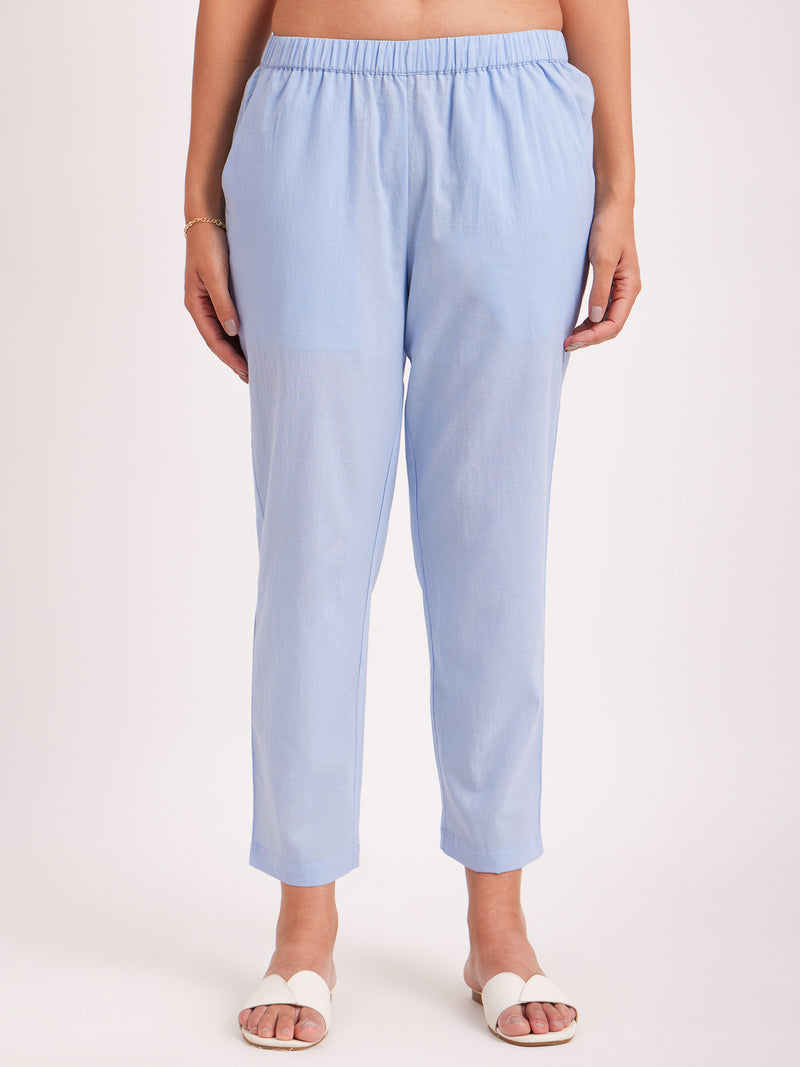 Cotton Relaxed Fit Trousers - Blue