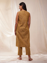 Cotton Print Play Straight Kurta Set - Mustard