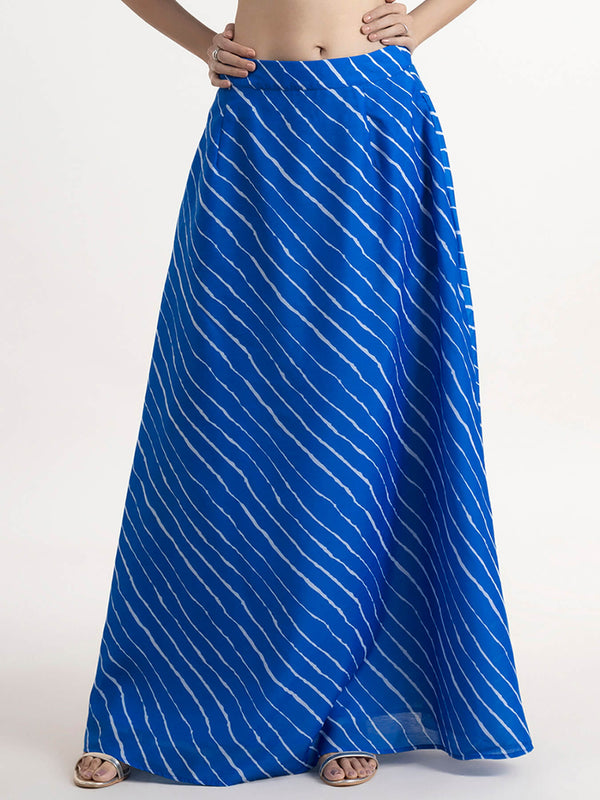 Chanderi Leheriya Flared Skirt - Blue