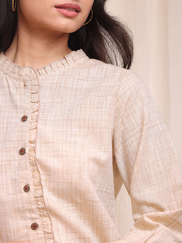 Cotton Solid Buttoned Shirt - Beige