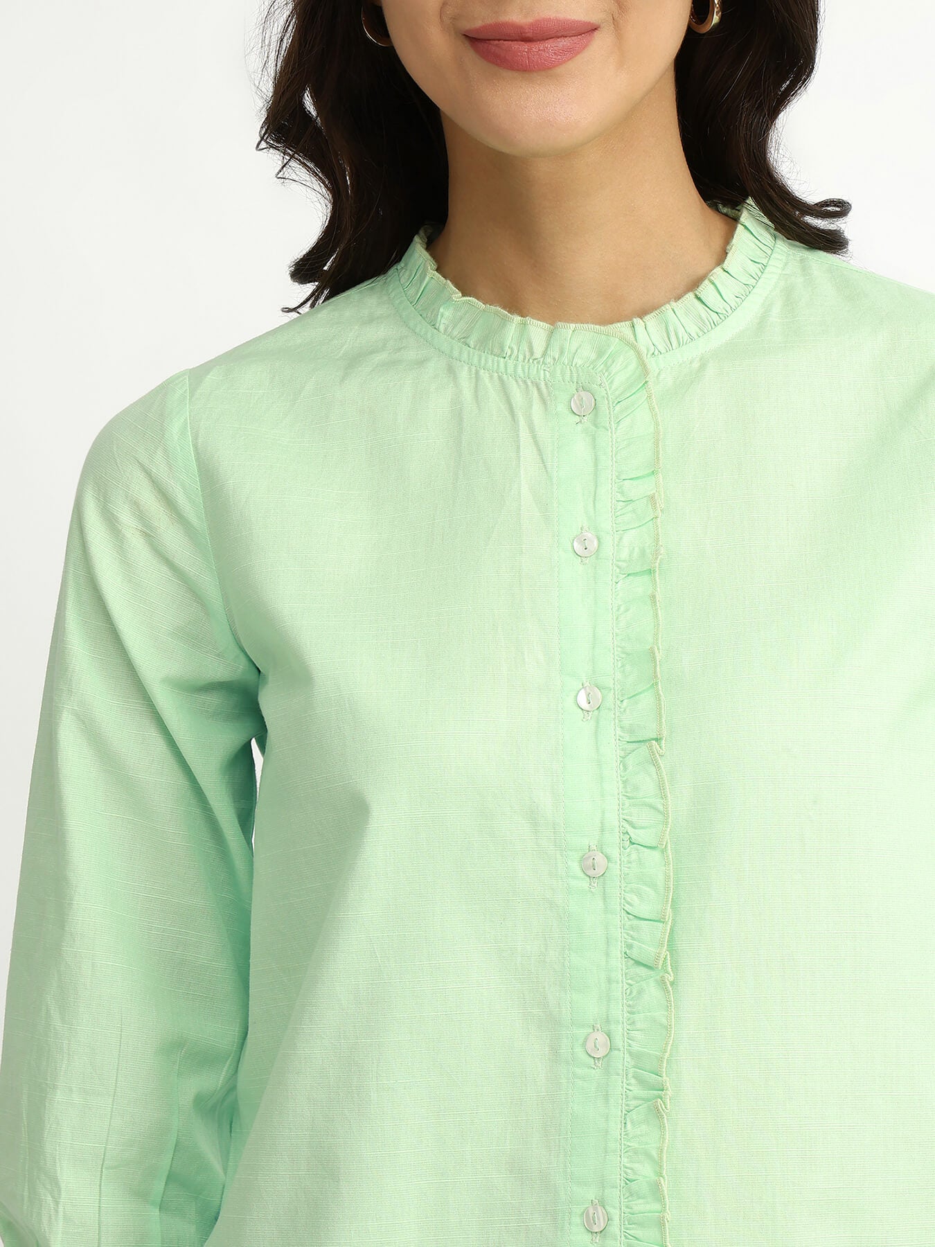 Luxe-Textured Cotton Solid Shirt - Green