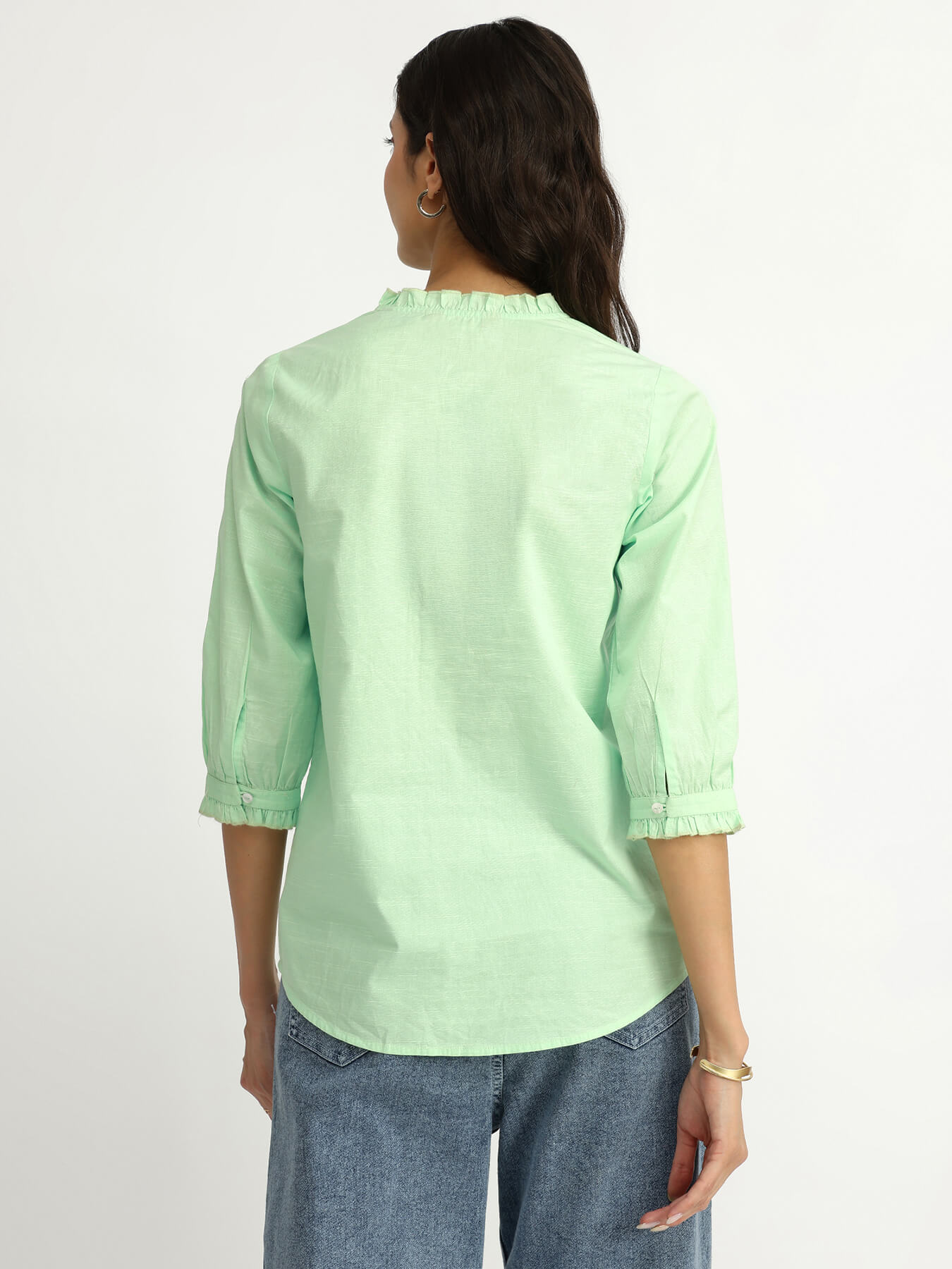 Luxe-Textured Cotton Solid Shirt - Green