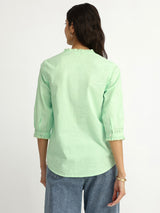 Luxe-Textured Cotton Solid Shirt - Green