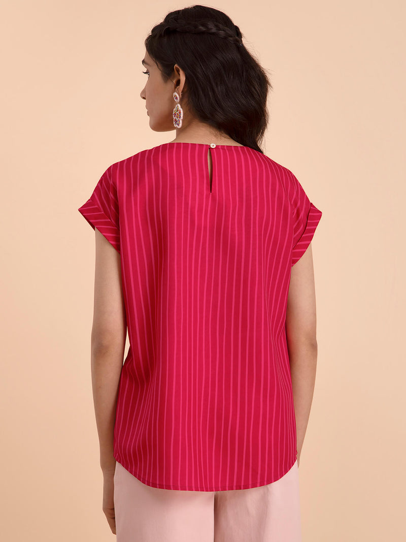 Striped Round Neck Top - Pink and Red