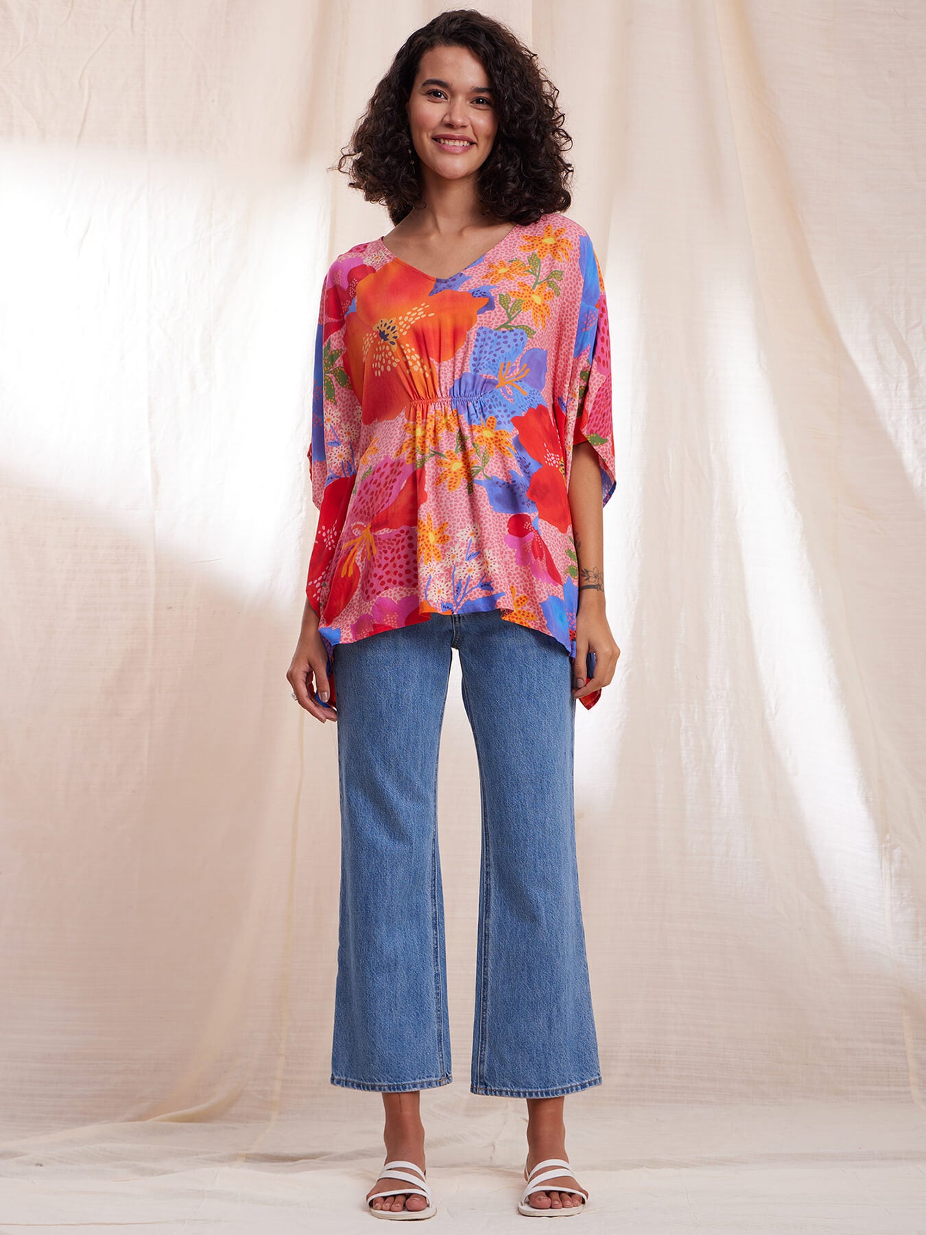 Floral Kaftan Style Top - Multicolour