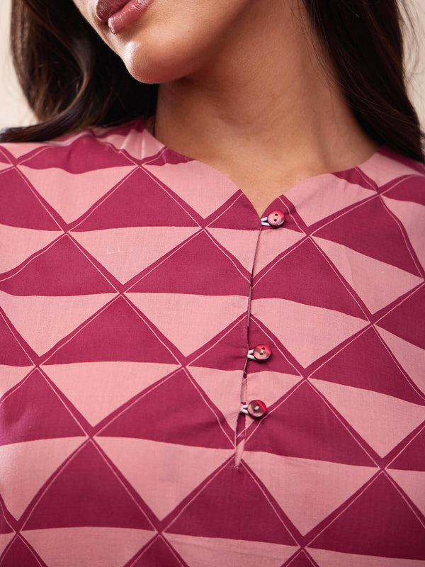 Cotton Geometric Print Top - Pink