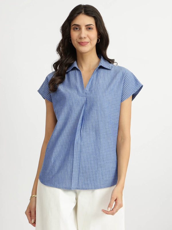 Self-Textured Cotton Solid Top - Blue