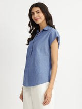 Self-Textured Cotton Solid Top - Blue