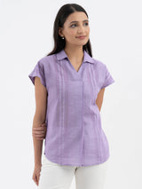 Cotton Shirt Collar Top - Lilac
