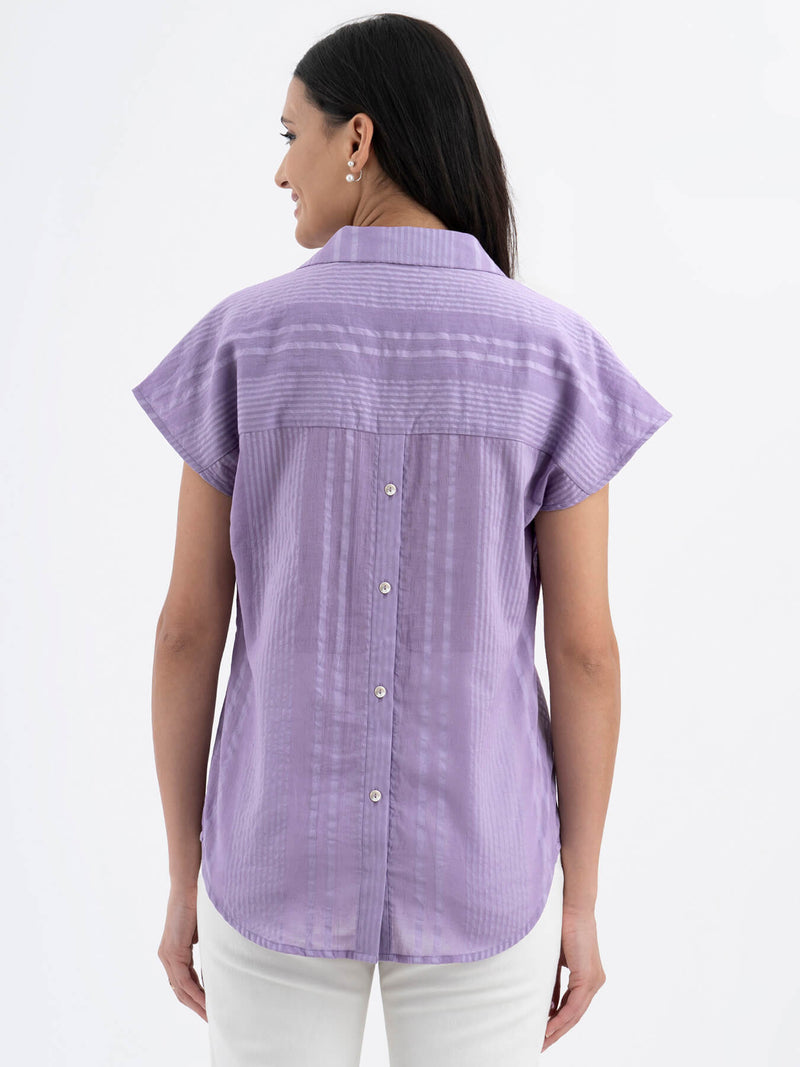 Cotton Shirt Collar Top - Lilac
