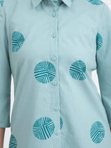 Cotton Poplin Polka Shirt Collar Top - Light Green