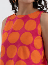 Sleeveless Cotton Poplin Polka Top - Pink & Orange