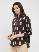 Cotton Ajrakh Geometric Print Shirt - Black