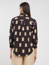 Cotton Ajrakh Geometric Print Shirt - Black